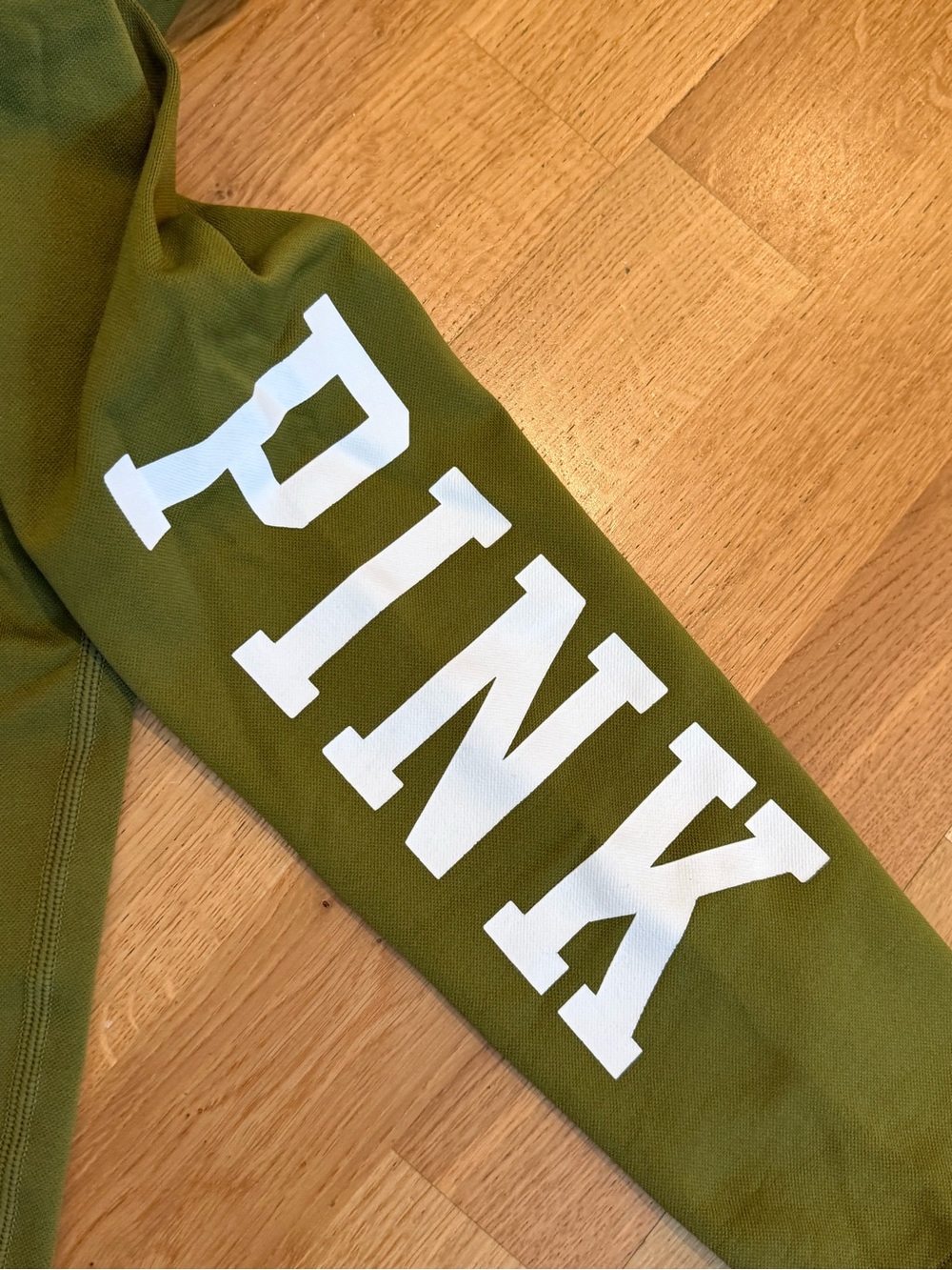 PINK Victoria's Secret Olive Green High-Waist Leggings with White Side Logo - Picture 4 of 8